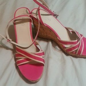 Pink Coach Wedge Sandles
